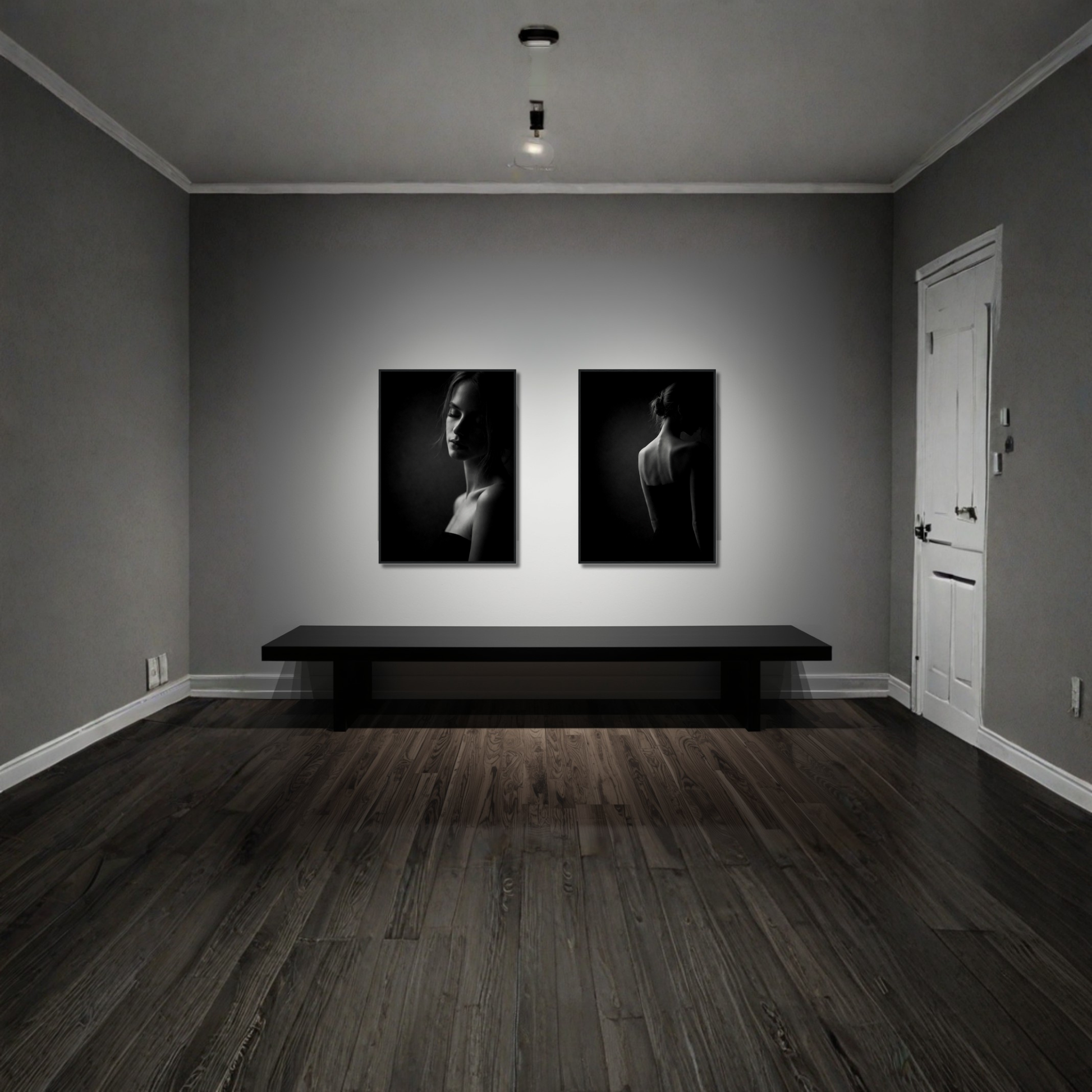 Framed fine art prints of Noir Studies by LunarHeartCo, featuring Muse IV and V with elegant black frames on a white background.