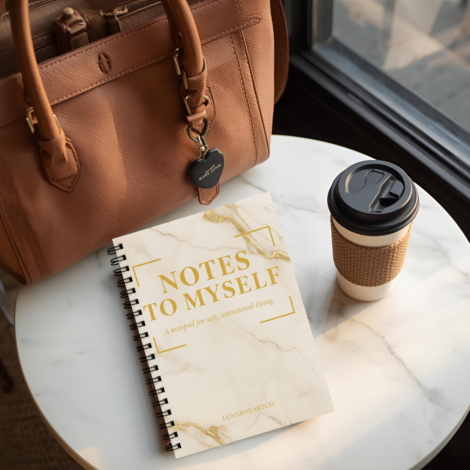 Notes to Myself — A5 Luxury Coil-Bound Notepad (100 Pages, Marble Cream, Gold Accents) (Copy) - LunarHeartCo