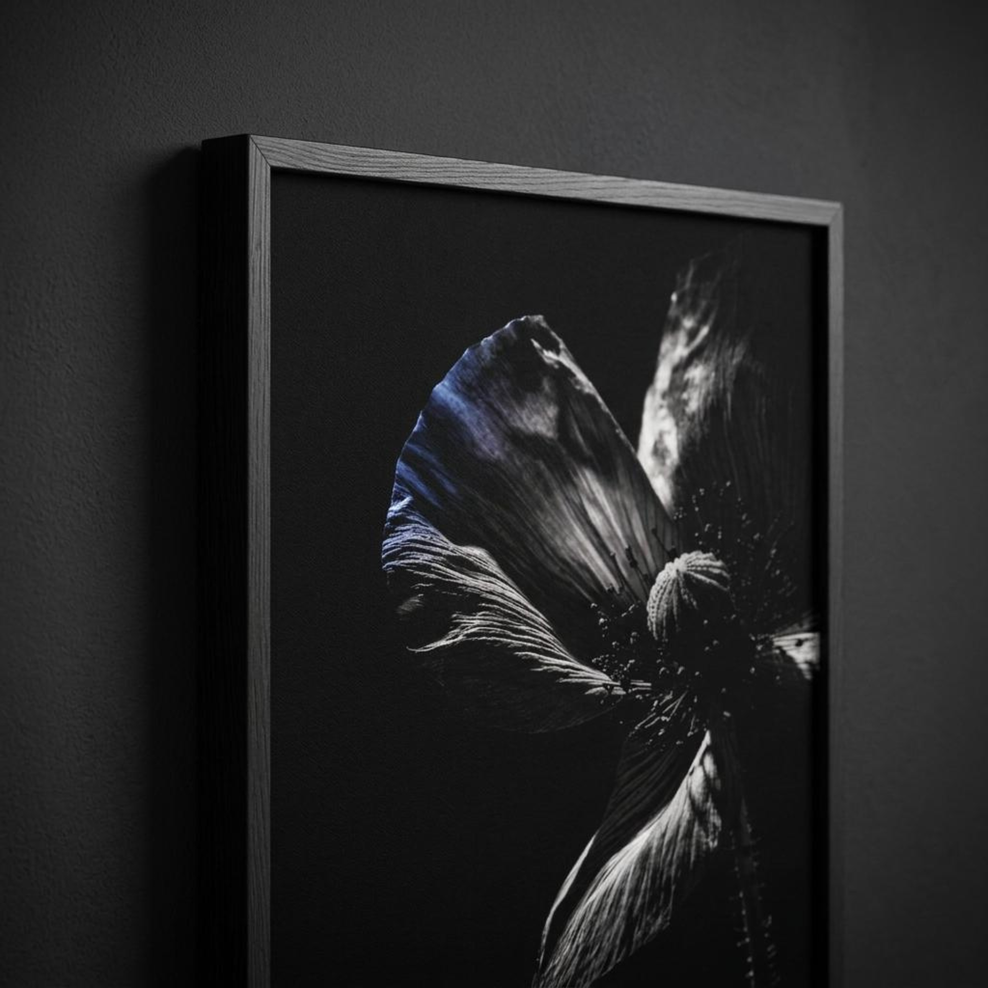 Framed fine art print titled "DESCENT I — CONTROL" by LunarHeartCo, featuring abstract art in a 50x70 cm frame.