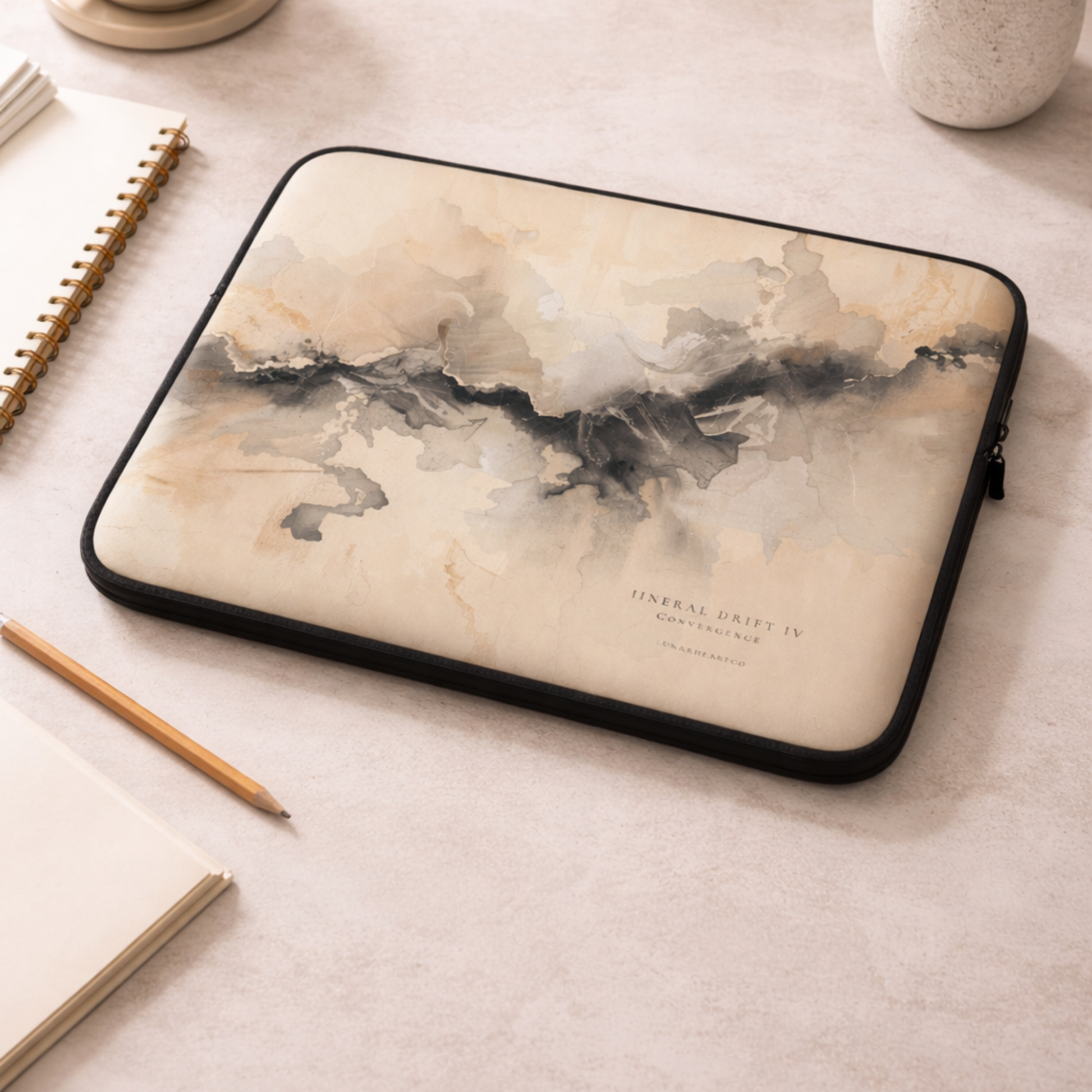LunarHeartCo Mineral Drift IV Convergence laptop sleeve with soft interior and durable fabric, designed for 13-inch laptops.