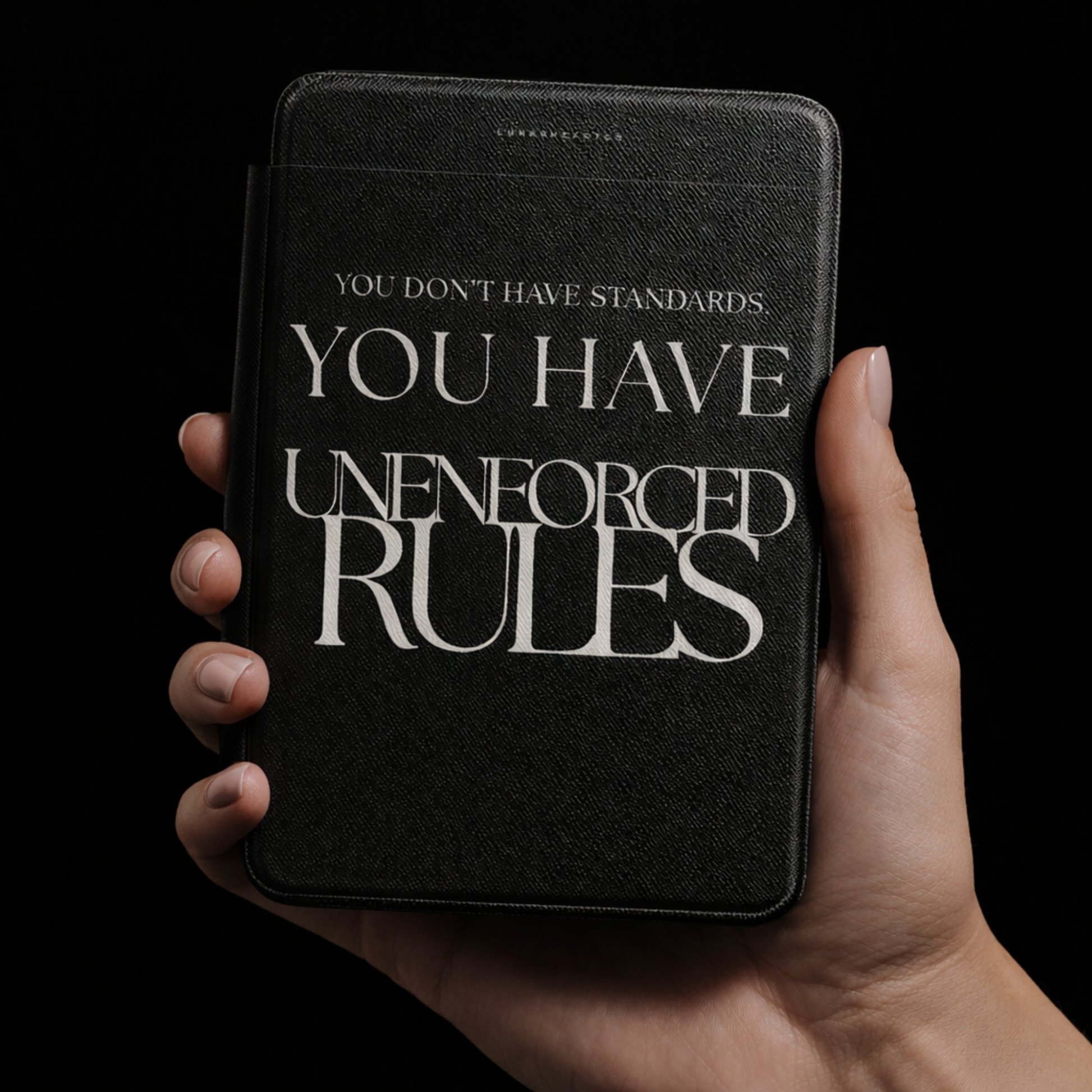 LunarHeartCo Rule I phone case featuring an unenforced reading object design, compatible with various smartphone models.