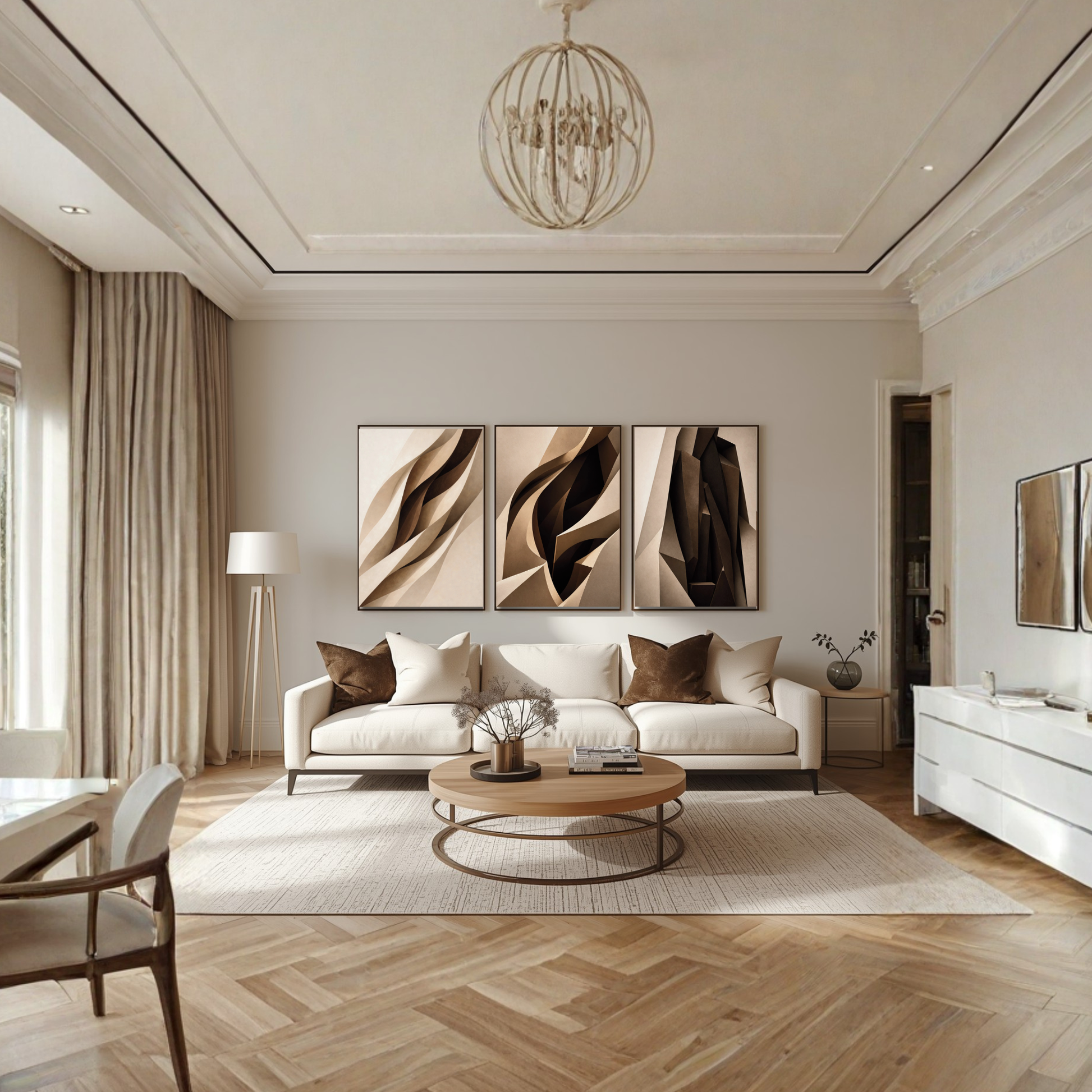 Fine art print set "Internal Structure I–III" by LunarHeartCo, showcasing abstract geometric wall art in muted tones.