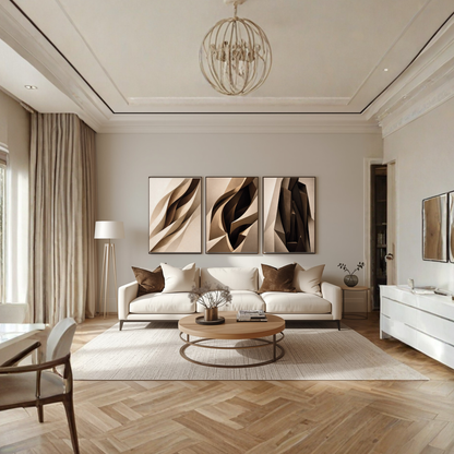 Fine art print set "Internal Structure I–III" by LunarHeartCo, showcasing abstract geometric wall art in muted tones.