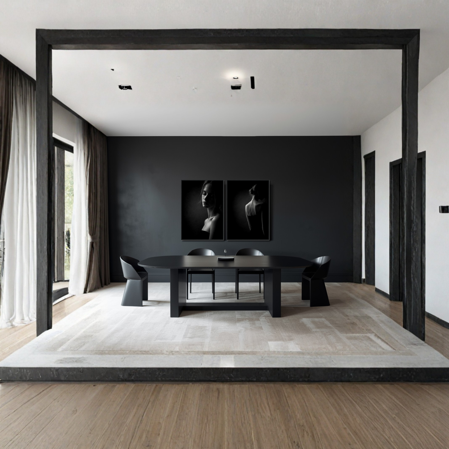 Framed fine art prints of Noir Studies by LunarHeartCo featuring Muse IV and V, displayed in elegant black frames.