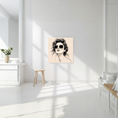 Minimalist Fashion Portrait – Sunglass Line-Art Woman 16×16 Canvas Print - LunarHeartCo