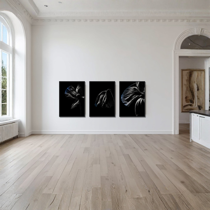 Framed lunar-themed art set by LunarHeartCo featuring three 50x70 cm framed prints from the DESCENT series.