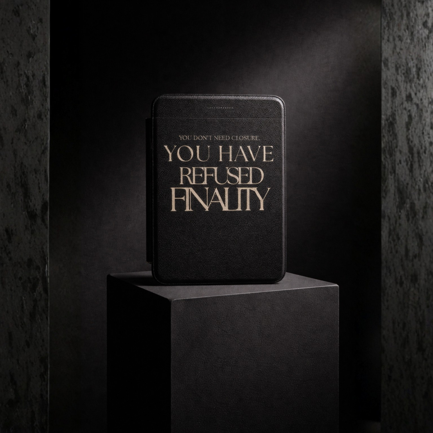 LunarHeartCo Finality I Refused Kindle case featuring bold graphic design, durable phone case for Kindle devices.