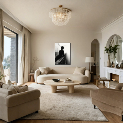 Framed LunarHeartCo editorial fine art print suspension with modern black frame and abstract artwork on white background.