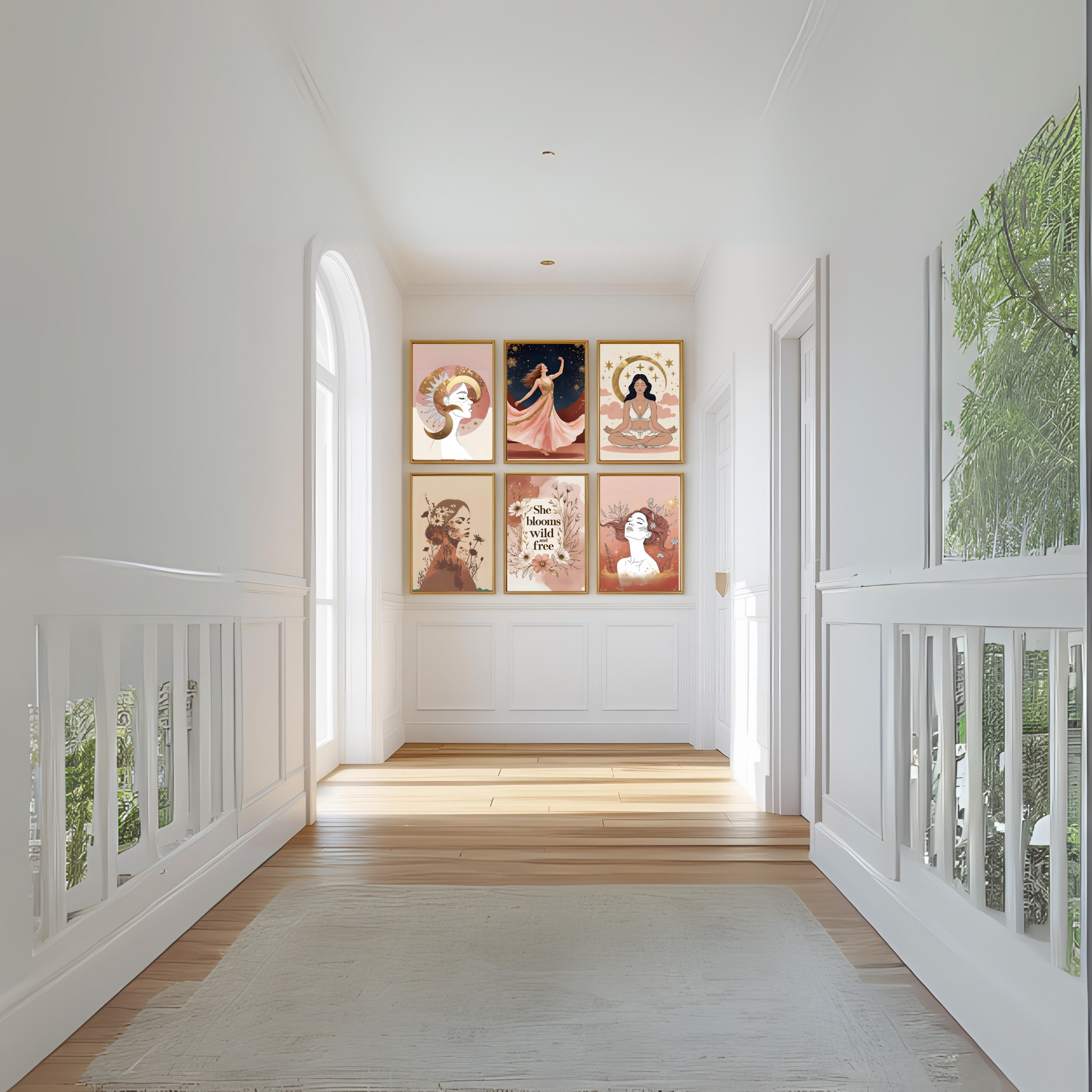 Celestial Boho Woman Wall Art Set (5 Prints) | Sun, Moon & Botanical Feminine Décor | Digital Download 🌙✨ - LunarHeartCo