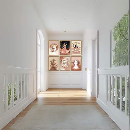 Celestial Boho Woman Wall Art Set (5 Prints) | Sun, Moon & Botanical Feminine Décor | Digital Download 🌙✨ - LunarHeartCo