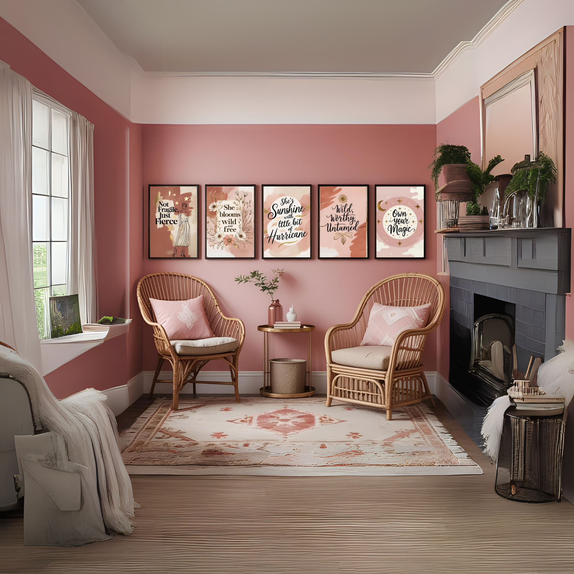 Boho Feminist Quote Wall Art Set (5 Prints) | Empowering Affirmation Décor | Motivational Digital Download ✨💖 - LunarHeartCo