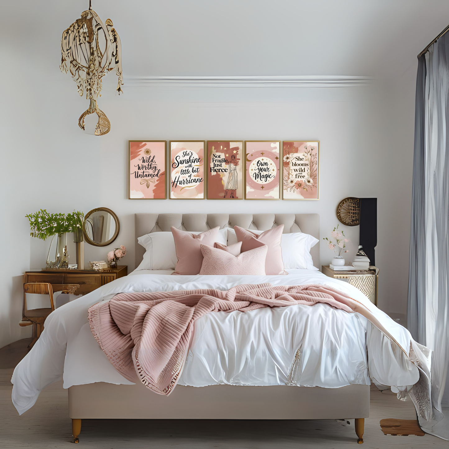 Boho Feminist Quote Wall Art Set (5 Prints) | Empowering Affirmation Décor | Motivational Digital Download ✨💖 - LunarHeartCo