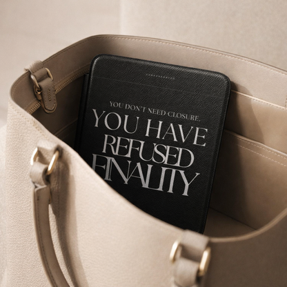 LunarHeartCo Finality I Refused Kindle case featuring bold graphic design, protective phone case with sleek black finish.