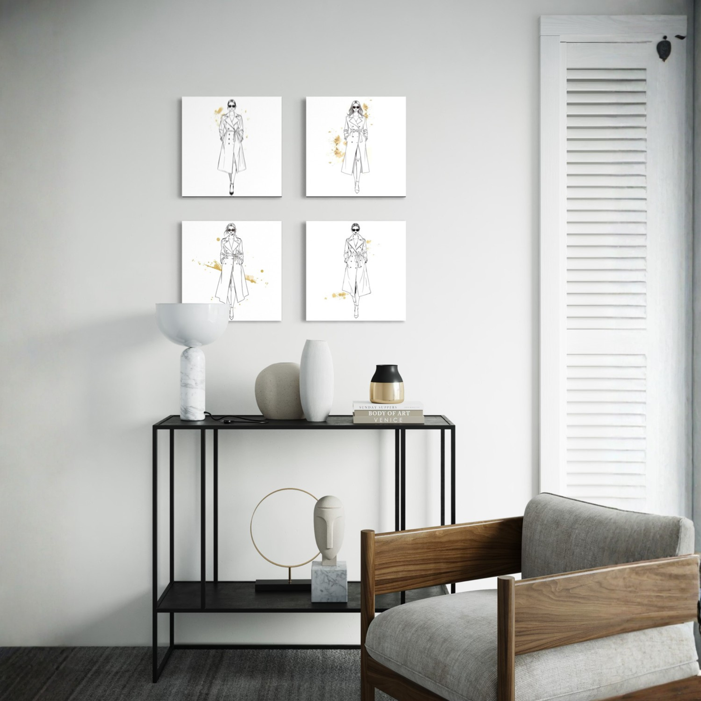 LunarHeartCo Line Study I figure canvas wall art, 16x16 inches, featuring minimalist black ink line drawing on white background.