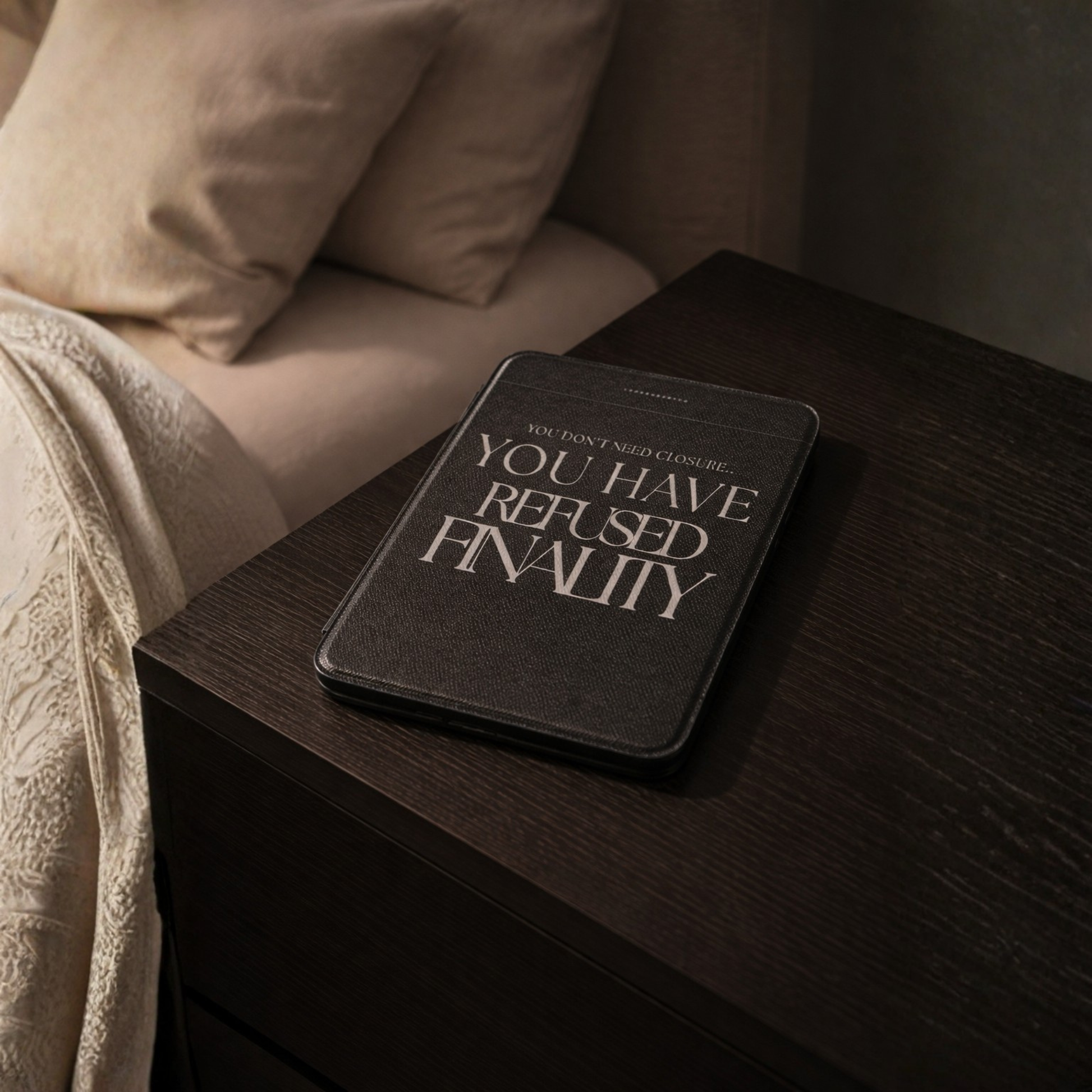 LunarHeartCo Finality I Refused Kindle case from the Behaviour Series, featuring a sleek, protective design with graphic artwork.
