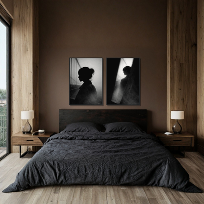 Framed LunarHeartCo fine art print titled "Structure Pair" showcasing abstract control and interference designs in a modern frame.