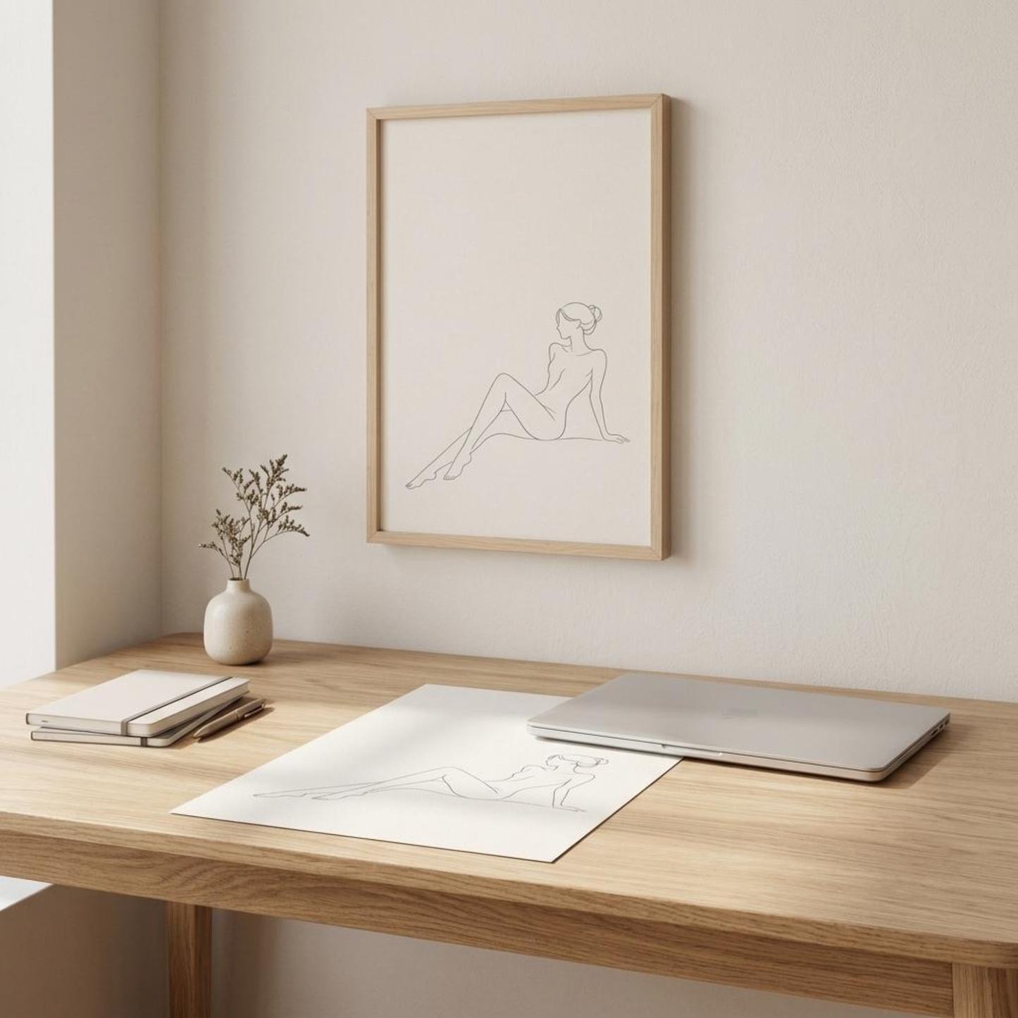 Line Study I wall art print by LunarHeartCo featuring minimalistic black line drawing on white background.