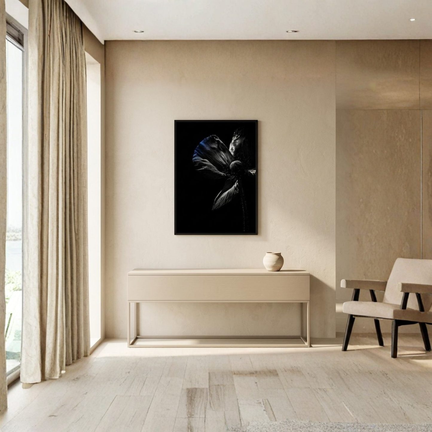 Framed art print titled DESCENT I — CONTROL by LunarHeartCo, 50×70 cm, featuring abstract design in a sleek frame.