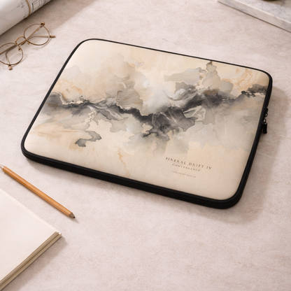 LunarHeartCo Mineral Drift IV convergence laptop sleeve, soft fabric exterior with a geometric mineral-inspired pattern for 13-inch laptops.