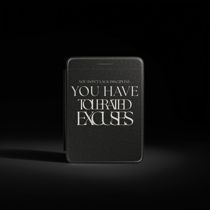 LunarHeartCo Discipline I Kindle case featuring a Tolerate Excuses design, durable phone cover with bold behavior series artwork.