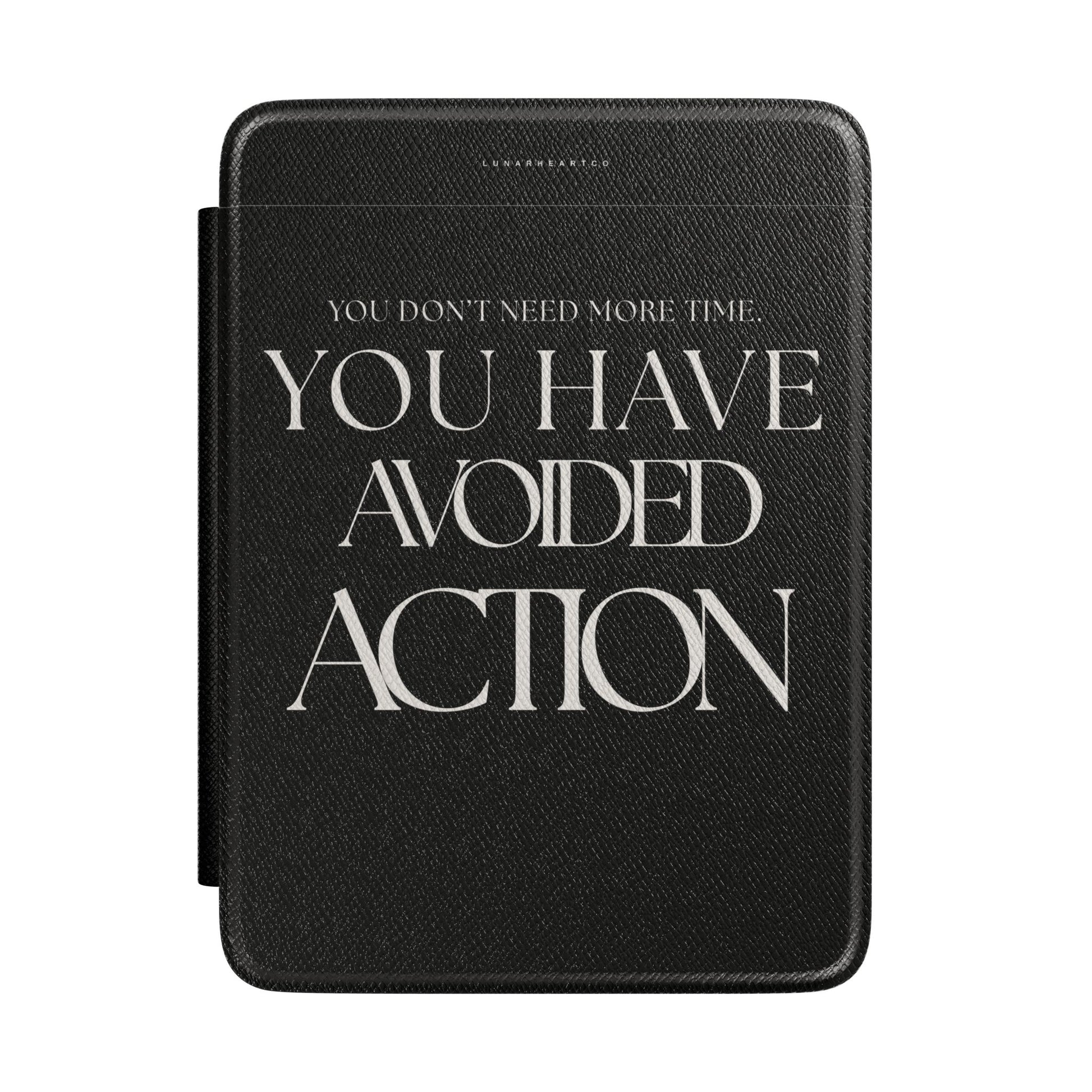 LunarHeartCo Action I Avoided Kindle Case phone case from Behaviour Series, featuring a sleek design and protective material.