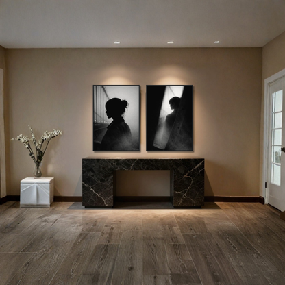 Framed fine art print titled "Structure Pair — Control & Interference" by LunarHeartCo, featuring abstract geometric designs.