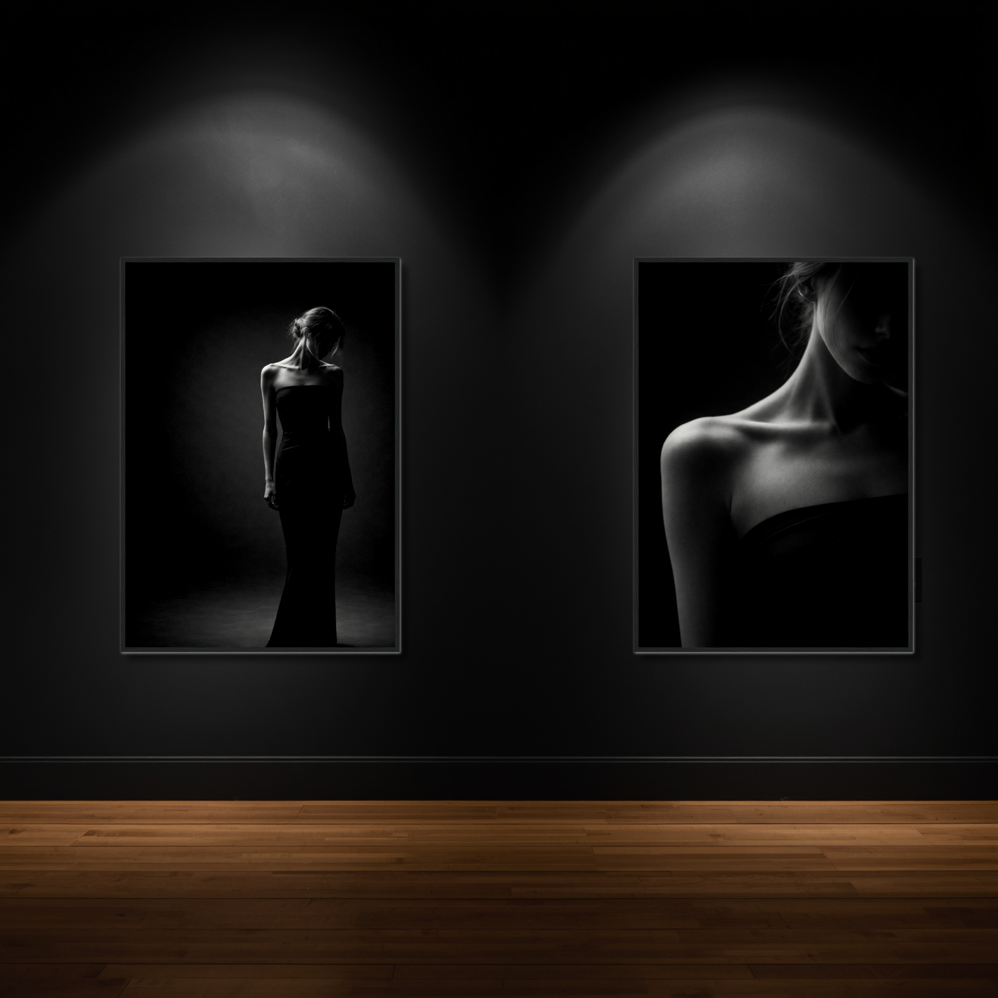 Framed art prints of Noir Studies Foundation Pair by LunarHeartCo, featuring black and white abstract designs in sleek frames.