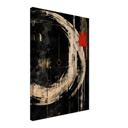 Side perspective of Orbit canvas showing the deep gallery-wrapped construction and abstract composition.