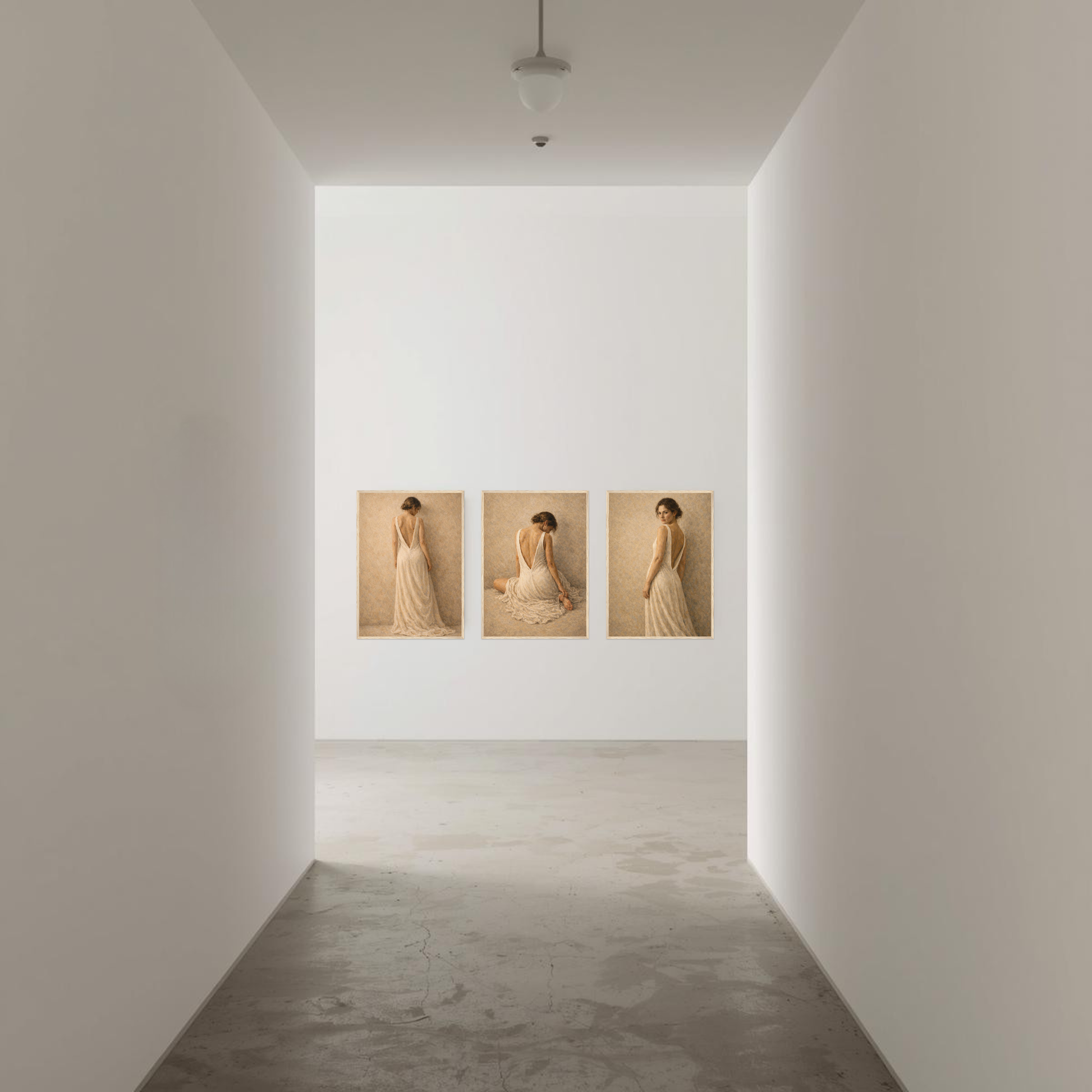 Stillness, Held — Complete 3-Piece Series, Contemporary Figurative Framed Art (50×70 cm) - LunarHeartCo