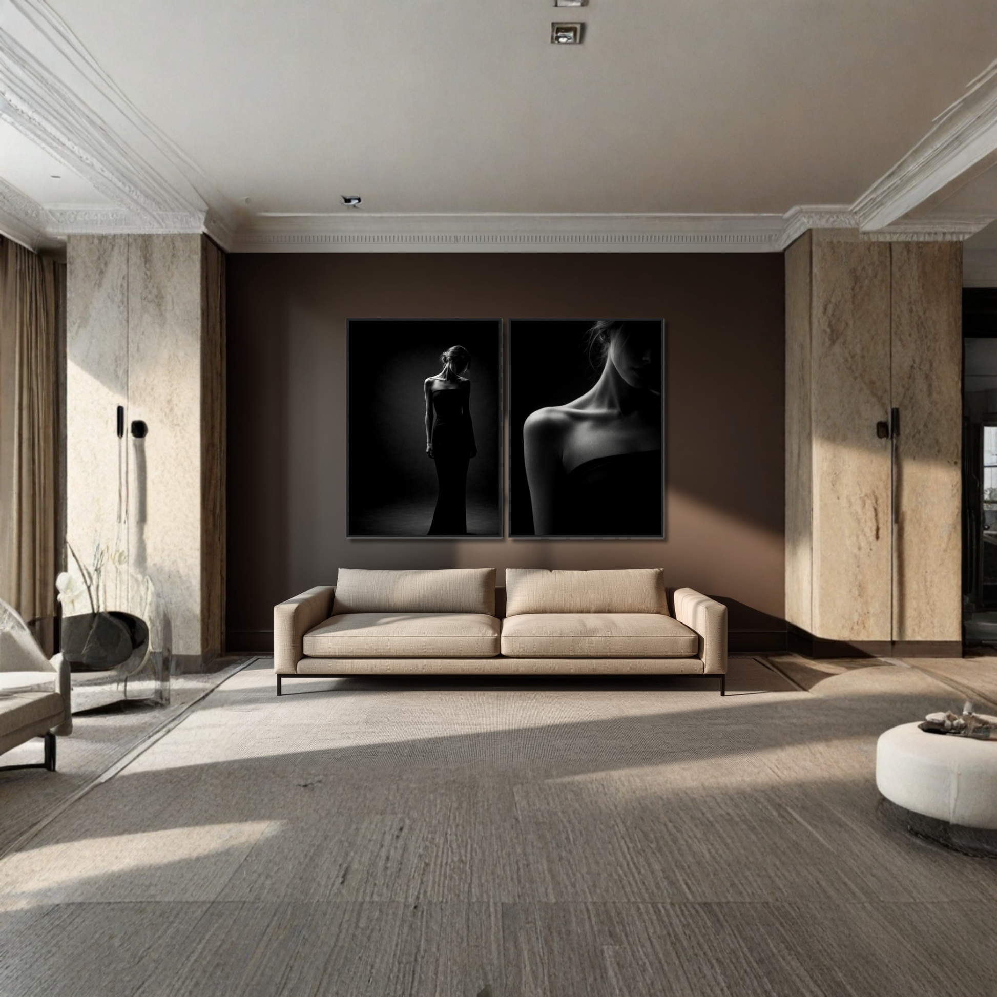 Framed Noir Studies Foundation Pair by LunarHeartCo featuring two black and white artistic prints in sleek frames