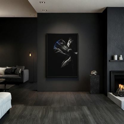 Framed fine art print titled DESCENT I — CONTROL by LunarHeartCo, 50x70 cm, with abstract design and modern black frame.