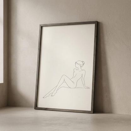 Minimalist black and white line study print wall art by LunarHeartCo, featuring abstract geometric shapes on a white background.