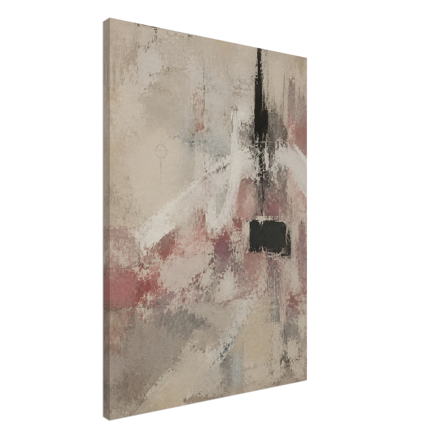 Angled view of The Unsaid gallery-wrapped canvas showing the textured composition and deep edge.