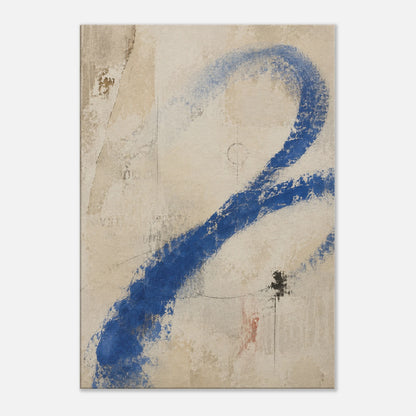 Proof of Life blue abstract canvas art with a sweeping cobalt gesture across a weathered cream and beige ground.