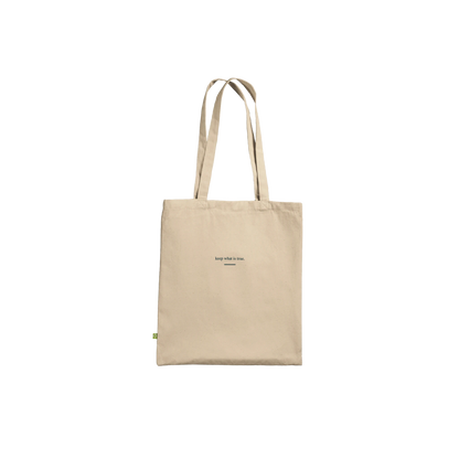 Reverse of THE KEEPING tote bag featuring the affirmation keep what is true