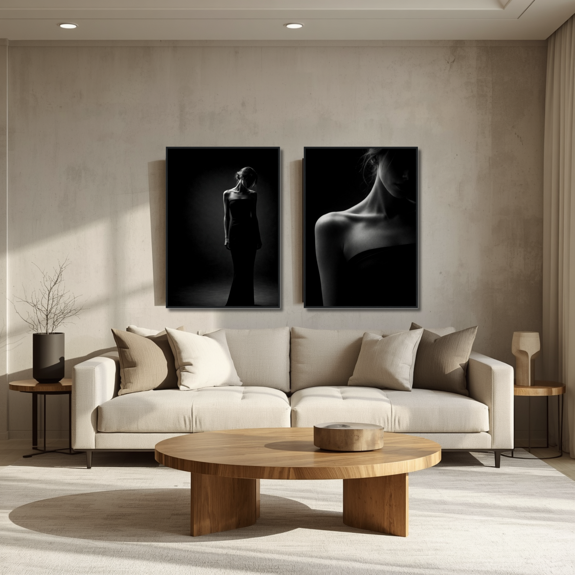 Framed art prints of Noir Studies Foundation Pair by LunarHeartCo, featuring Muse I & II with minimalist black and white designs.