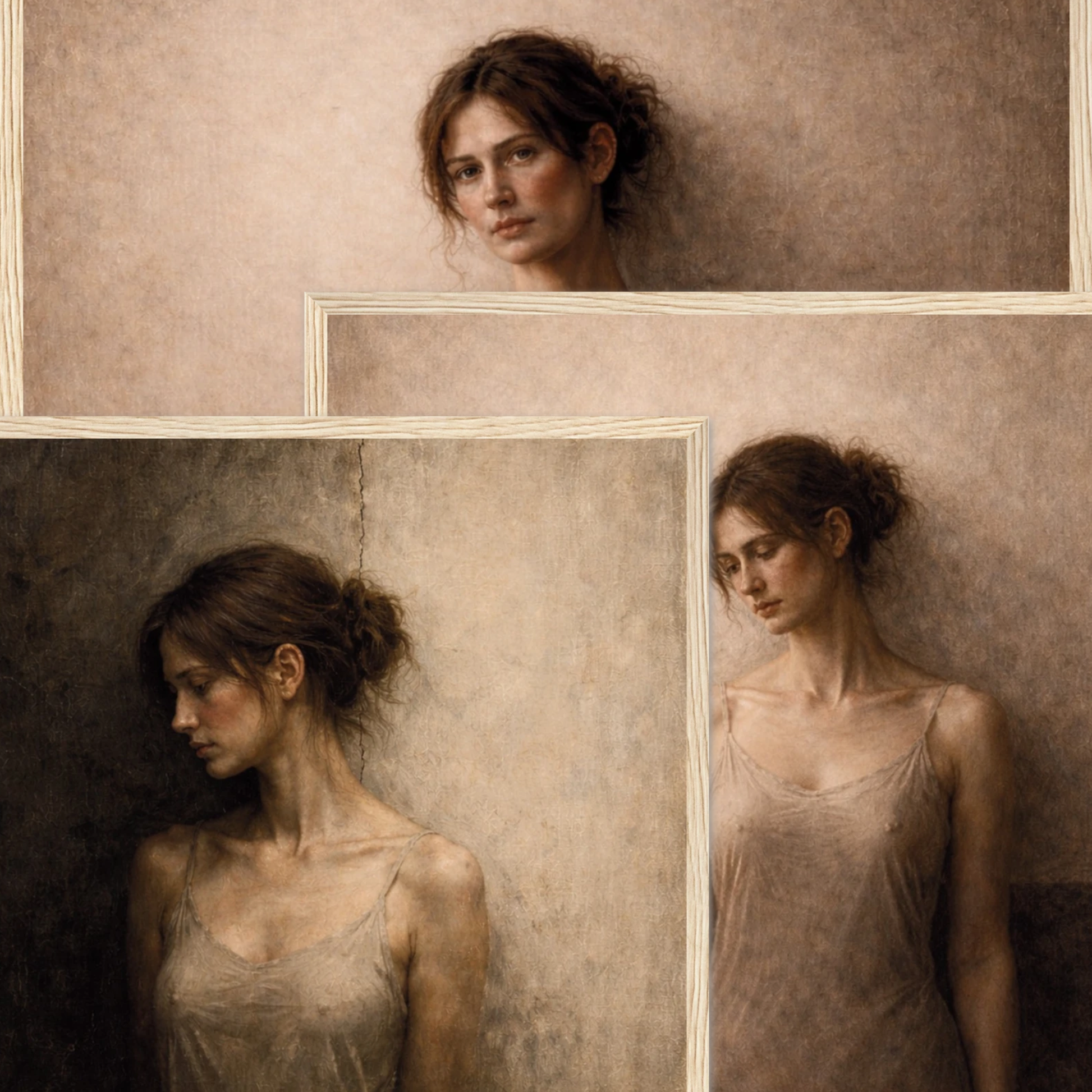 Museum-quality framed art prints from the WITHIN 3-piece series by LunarHeartCo, showcasing elegant designs.