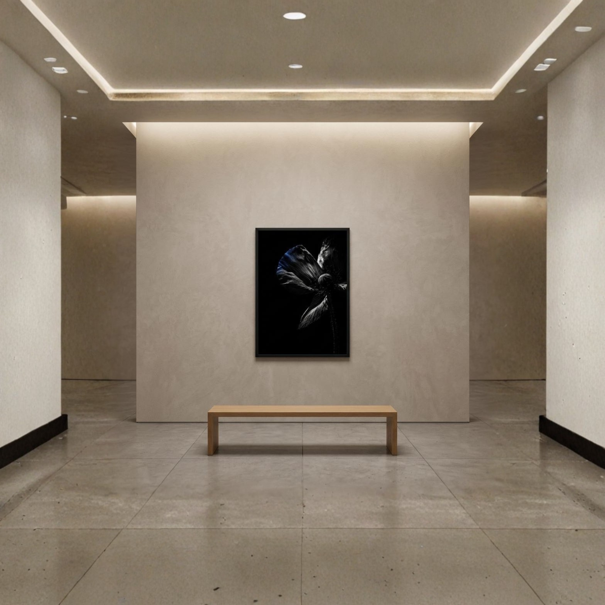 Framed fine art print titled "DESCENT I — CONTROL" by LunarHeartCo, featuring abstract design in a 50x70 cm frame.