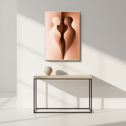 LunarHeartCo framed art "Internal Form I — Proximity" featuring abstract geometric shapes in muted tones.