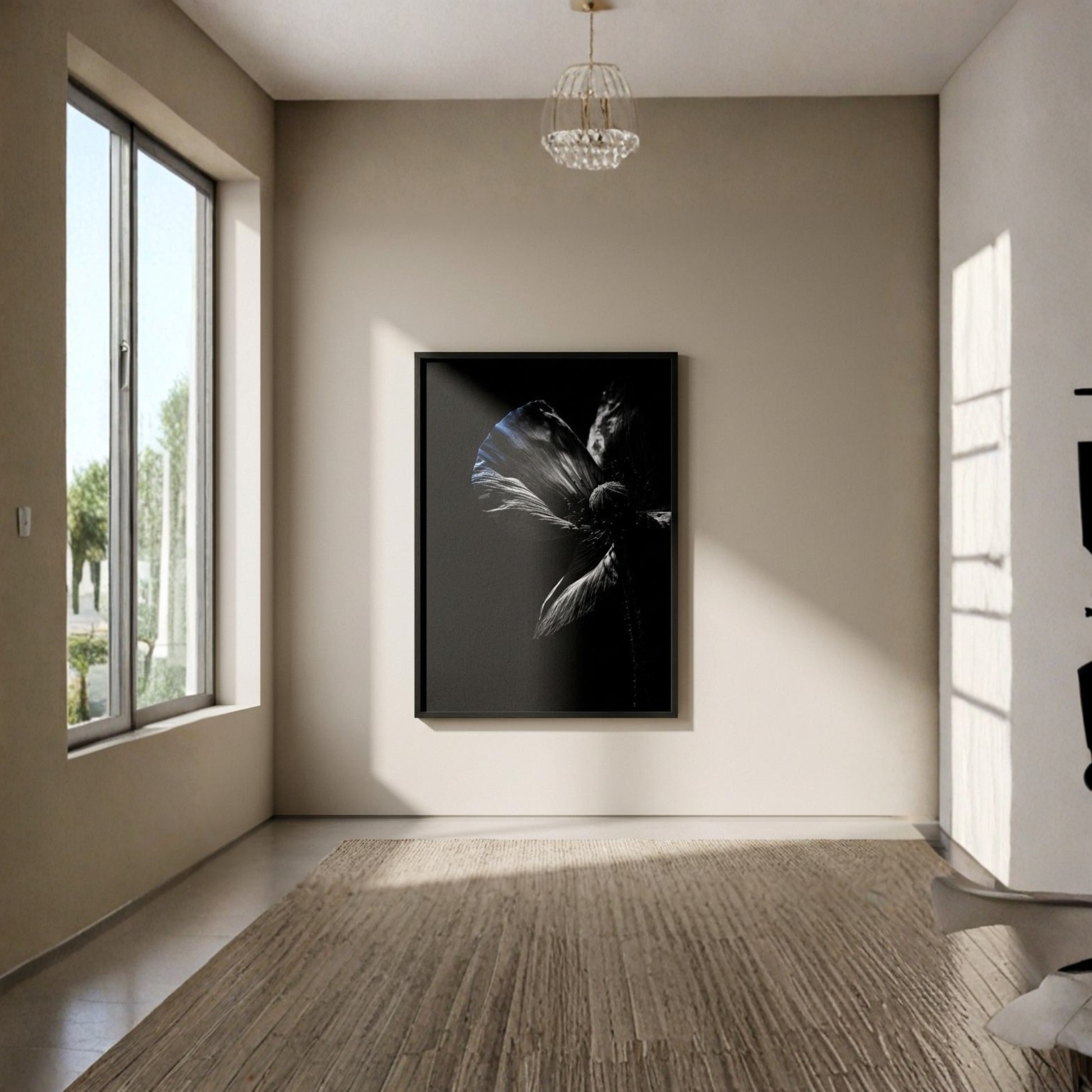Framed art print titled DESCENT I — CONTROL by LunarHeartCo, 50x70 cm, featuring abstract design in a sleek frame.