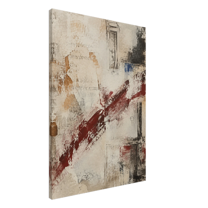 Angled view of What Remains gallery-wrapped canvas showing the textured abstract composition and deep edge.