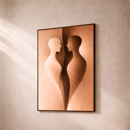 LunarHeartCo Internal Form I framed art featuring abstract proximity design in shades of blue and gray.