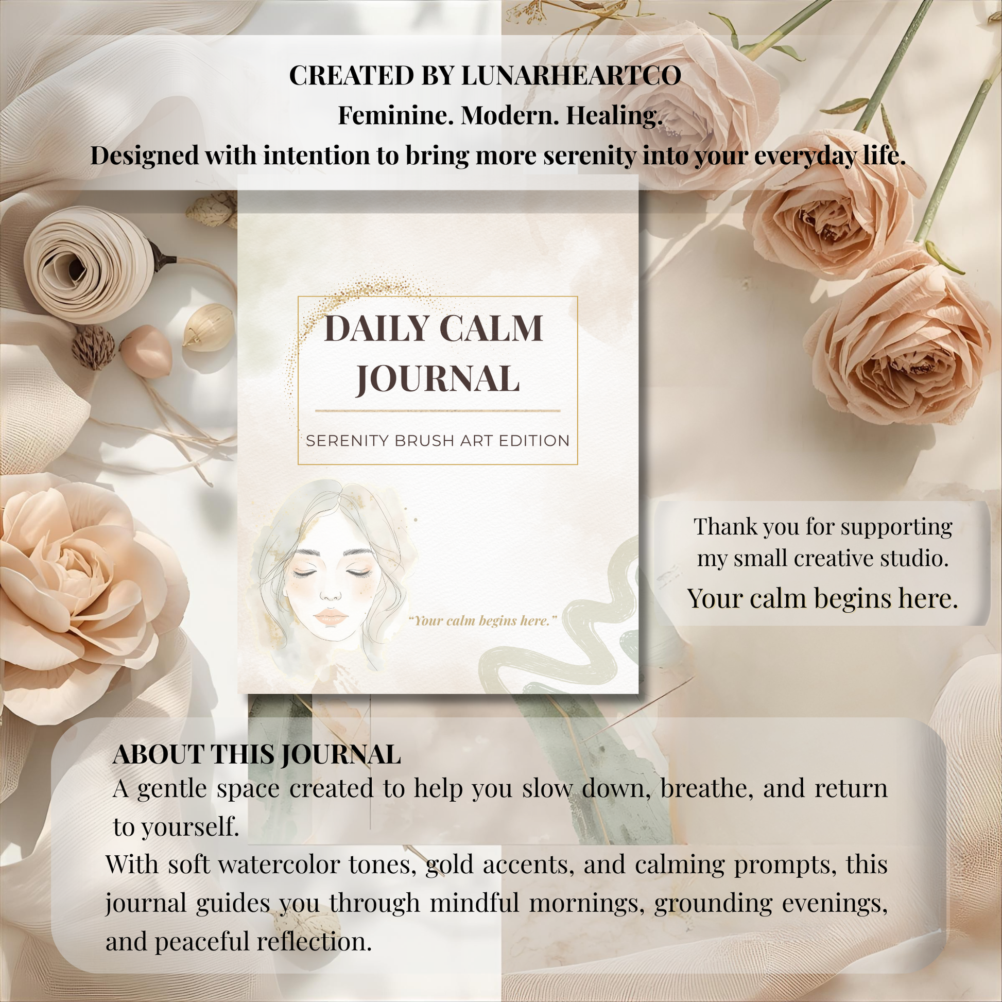 Daily Calm Journal — 30-Day Guided Workbook (Digital Download + Wire-O Print Edition) - LunarHeartCo