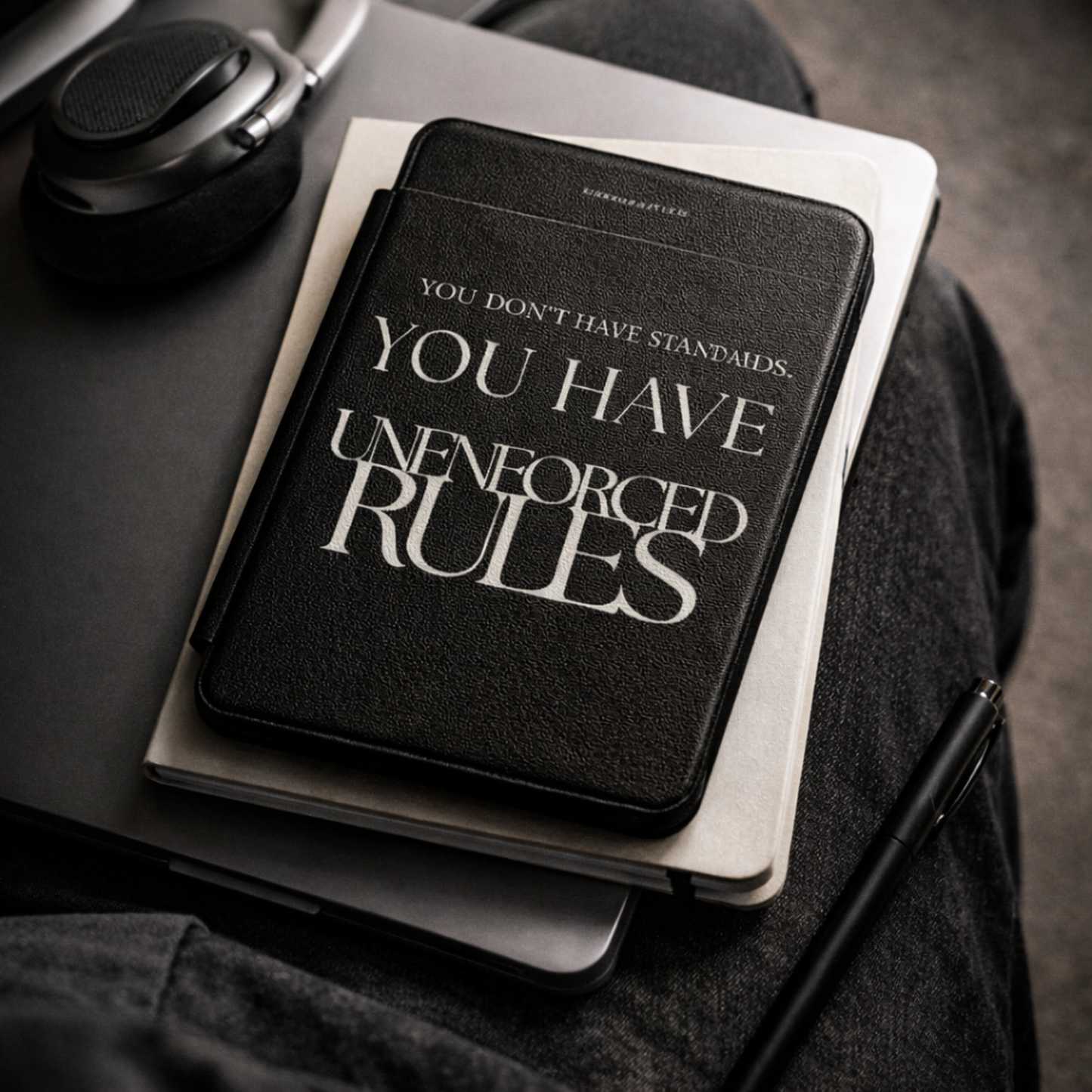 LunarHeartCo Rule I phone case featuring an unenforced reading object design, fitted on a smartphone with a colorful pattern.