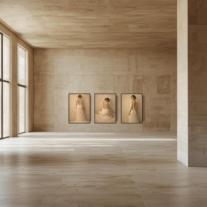 Stillness, Held — Complete 3-Piece Series, Contemporary Figurative Framed Art (50×70 cm) - LunarHeartCo