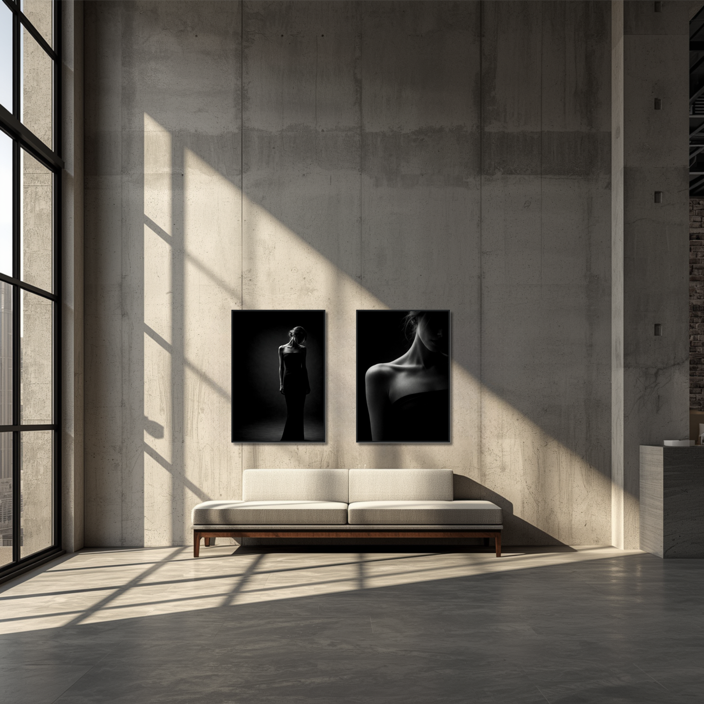 Framed Noir Studies Foundation Pair art prints by LunarHeartCo featuring black and white abstract female portraits.
