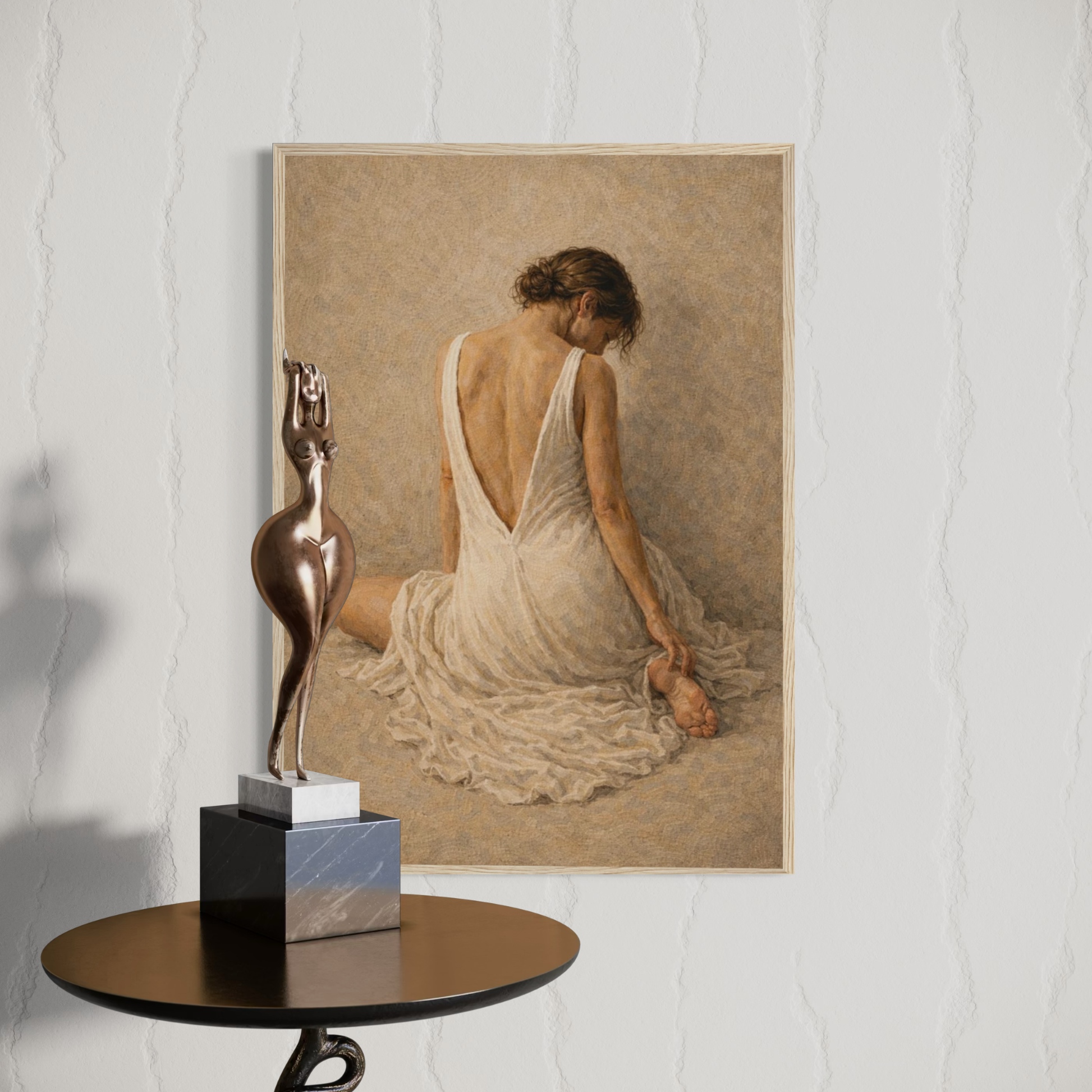 Framed art print titled "Stillness, Held II — Resting" by LunarHeartCo, featuring calming, abstract design in a sleek frame.