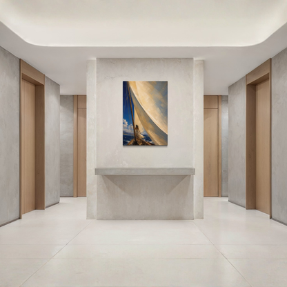 The Sail large canvas displayed on a pale gallery-style wall in a refined interior.