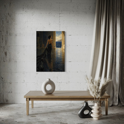 The Passage vertical canvas displayed above a minimalist console table in a neutral interior.