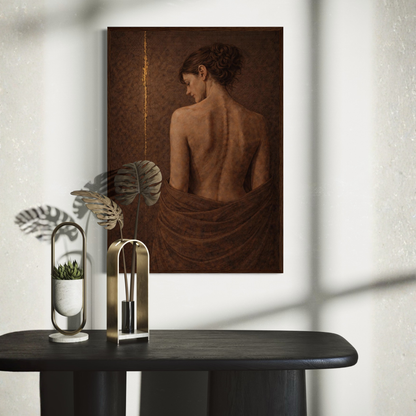 Framed Fault Line II tension artwork by LunarHeartCo featuring abstract geometric design in neutral tones.